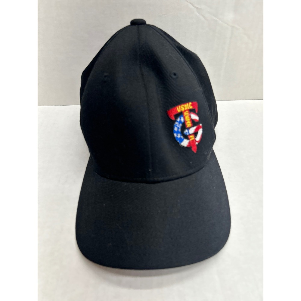 Flexfit USMC Semper Fi Hat Men L-XL Black Good Embroidered Baseball Cap